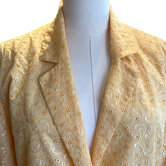 Sag Harbor Eyelet Jacket Lined 16P Yellow Button Down 3/4 Sleeve Office Chic - Picture 3 of 10